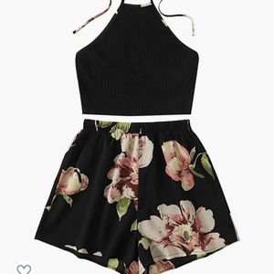 Floral short, crop top SET. NEVER WORN